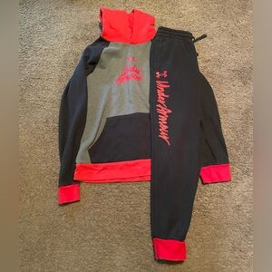 Under Armour Black, Gray & Red Logo Hoodie and Jogger Set
